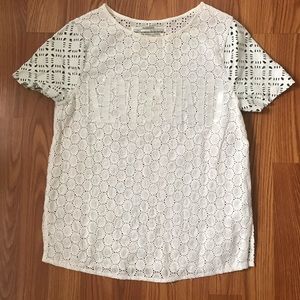 All Saints White Leather Sleeve Eyelet top